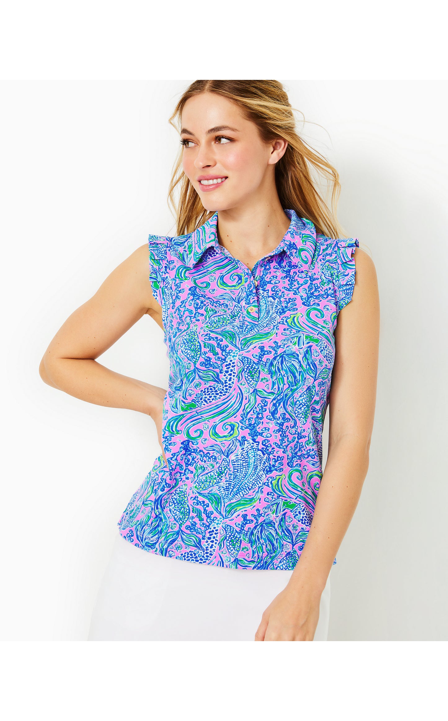 FRIDA SLEEVELESS RUFFLE POLO