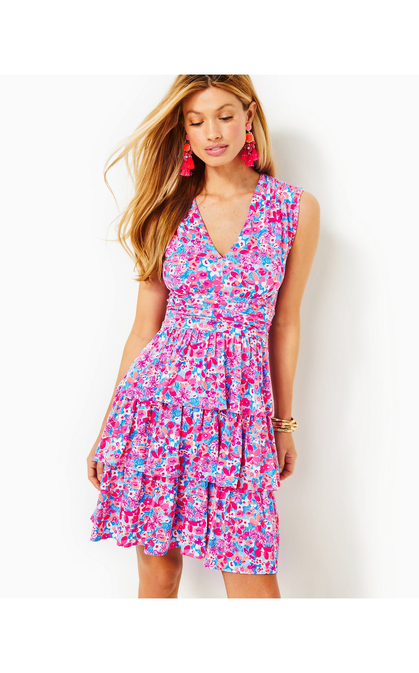 FAYE V-NECK RUFFLE DRESS