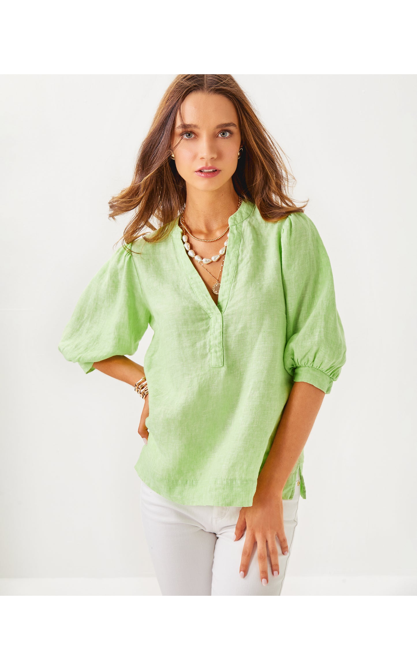 MIALEIGH ELBOW SLEEVE LINEN TOP