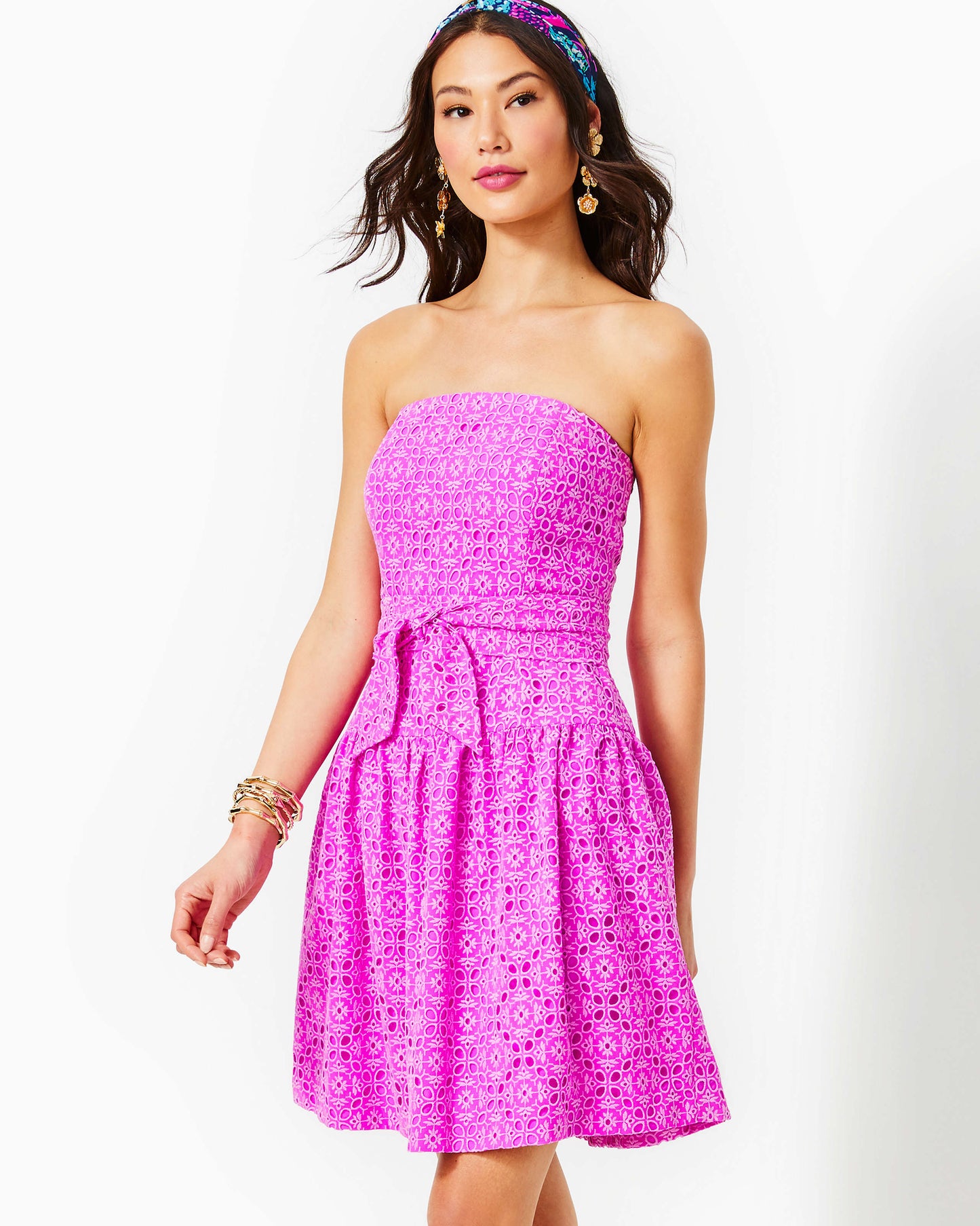 AKELA STRAPLESS EYELET DRESS