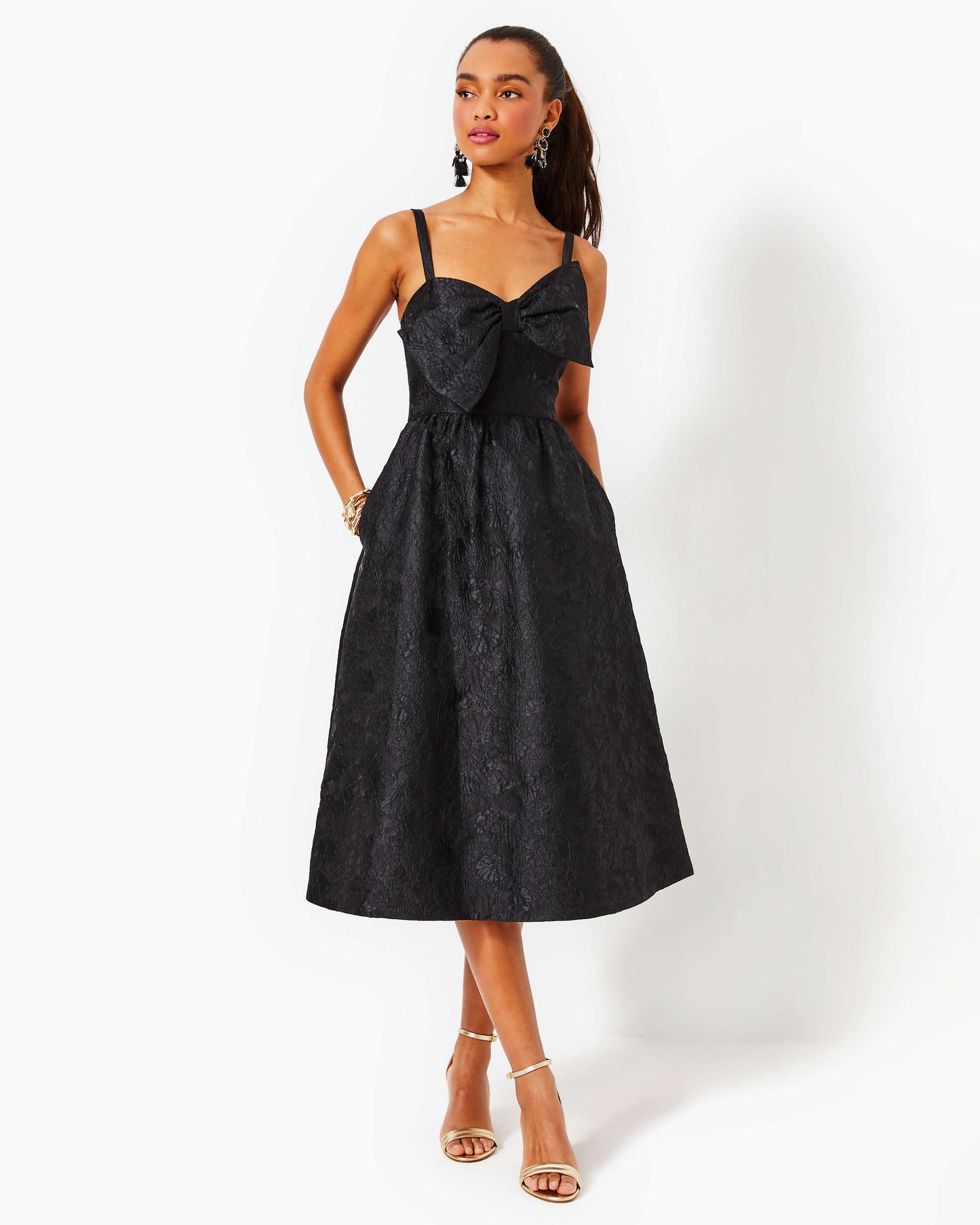 ELLARA JACQUARD MIDI BOW DRESS