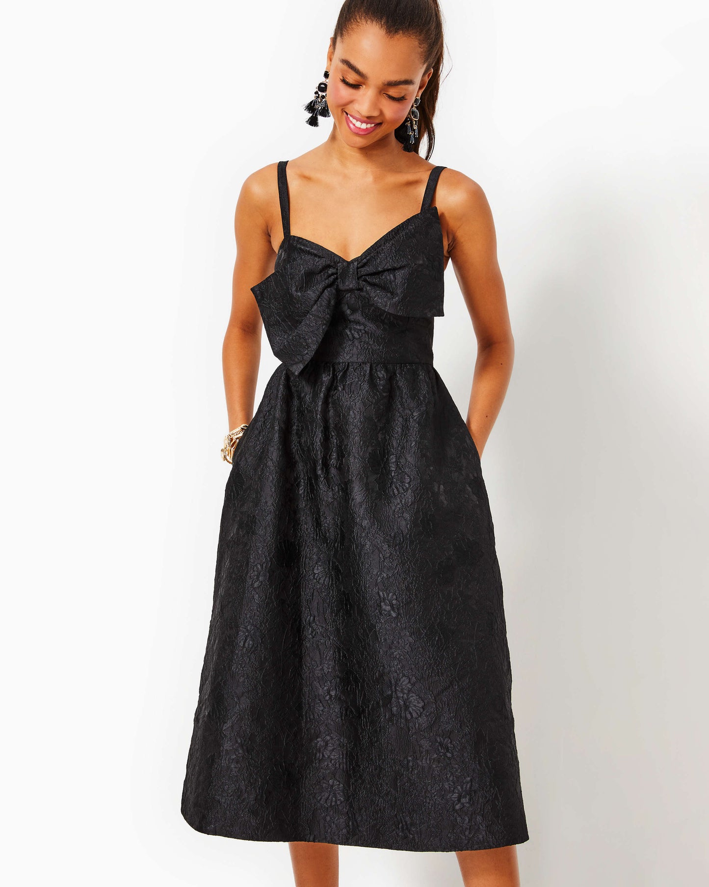 ELLARA JACQUARD MIDI BOW DRESS