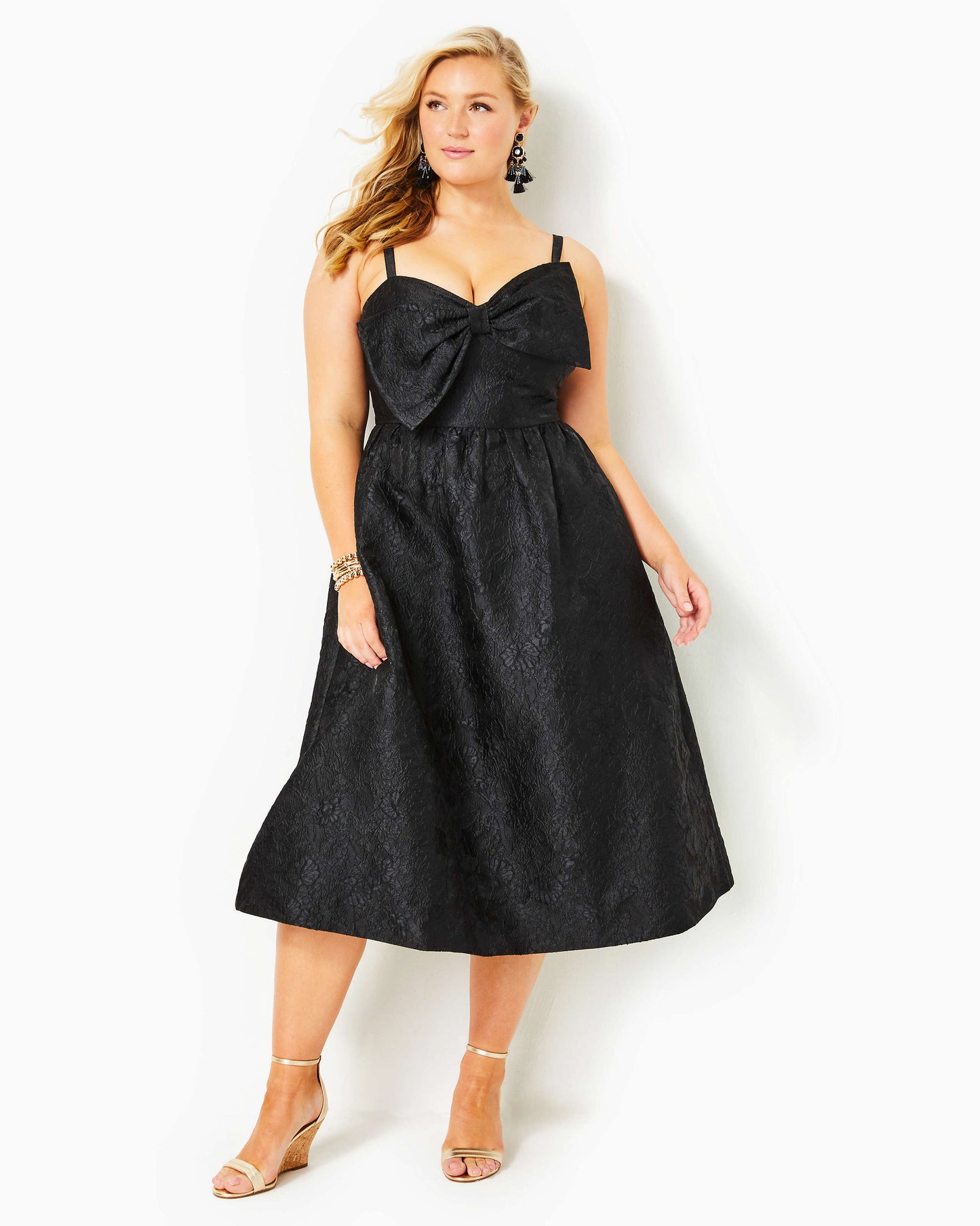 ELLARA JACQUARD MIDI BOW DRESS