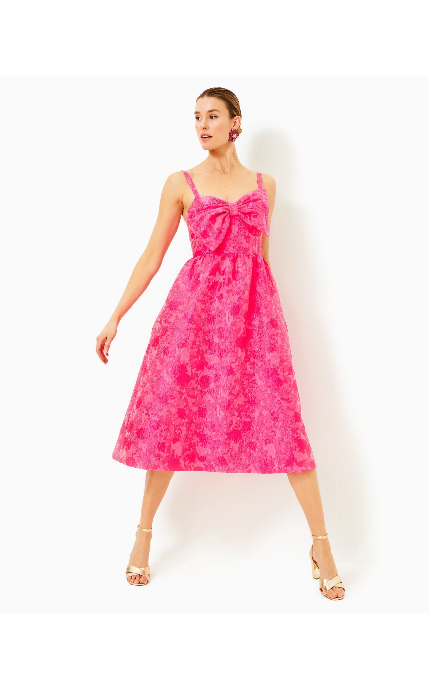 ELLARA JACQUARD MIDI BOW DRESS