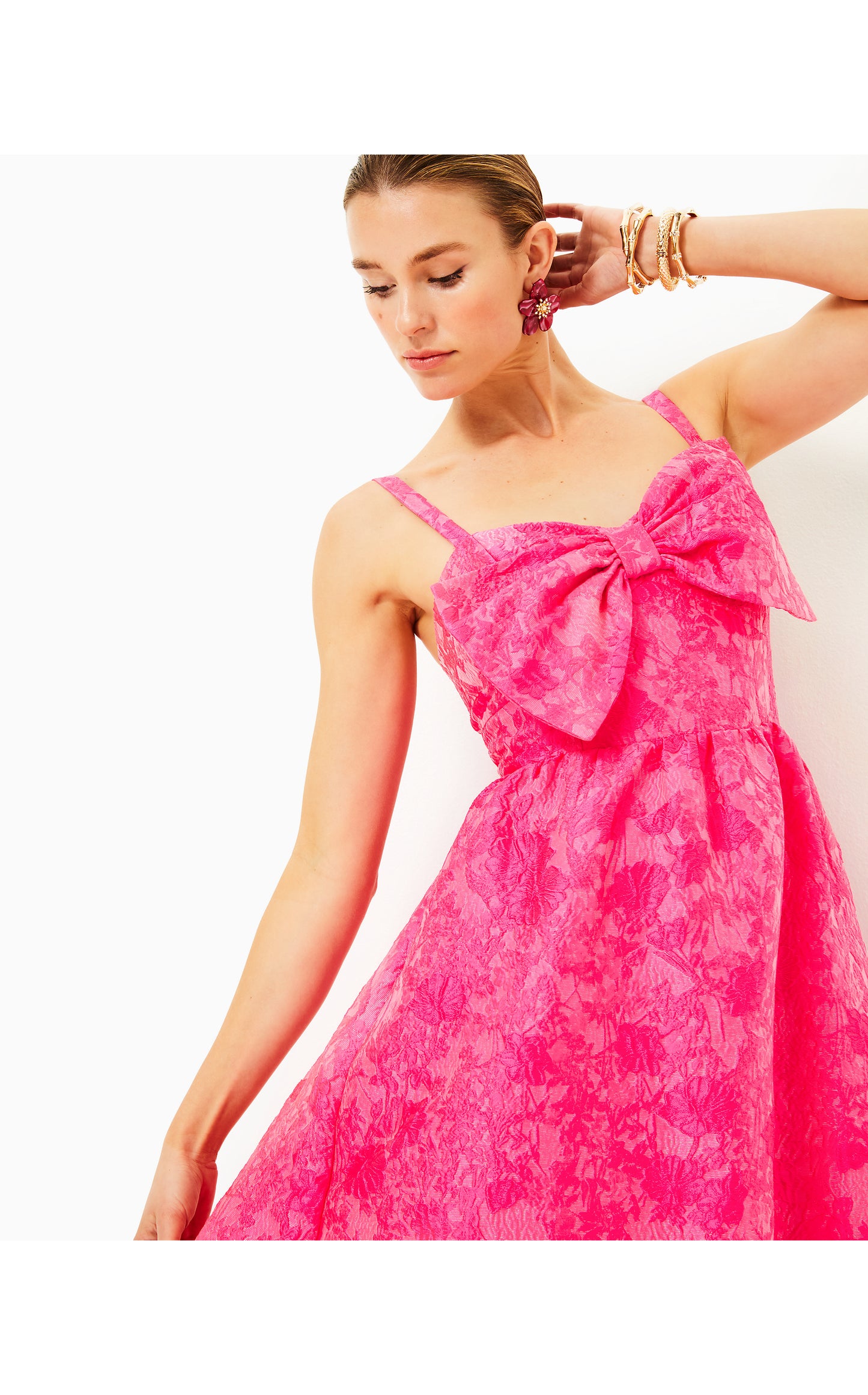ELLARA JACQUARD MIDI BOW DRESS