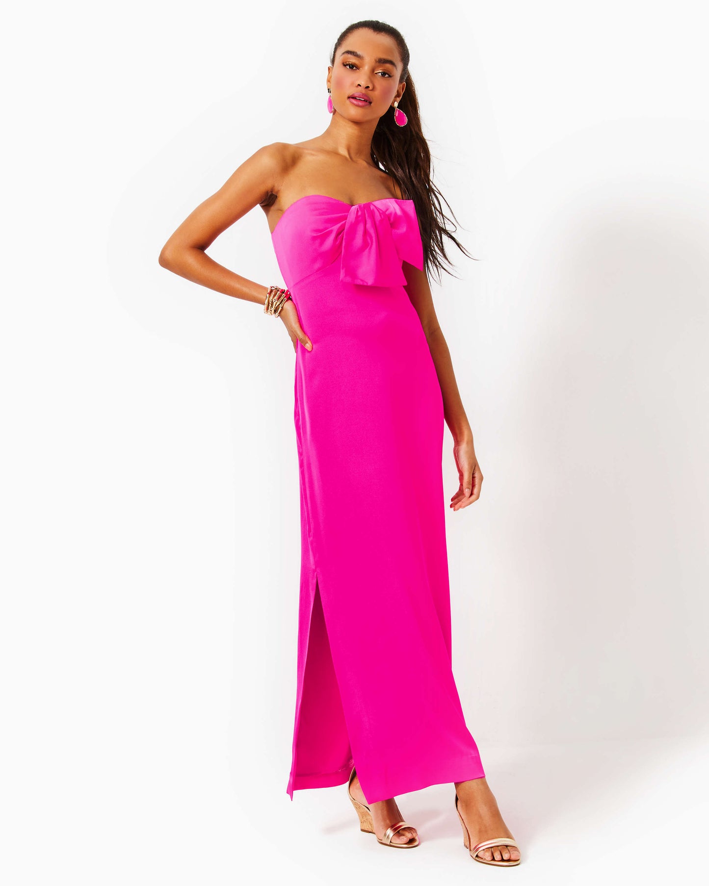 CARLYNN SATIN MAXI BOW DRESS