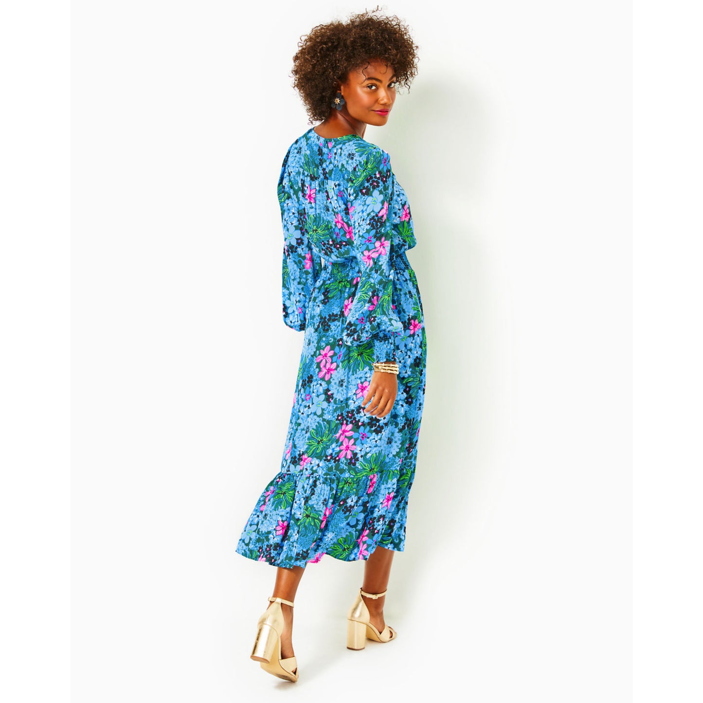 LOUBELLA LONG SLEEVE FLORAL MIDI DRESS