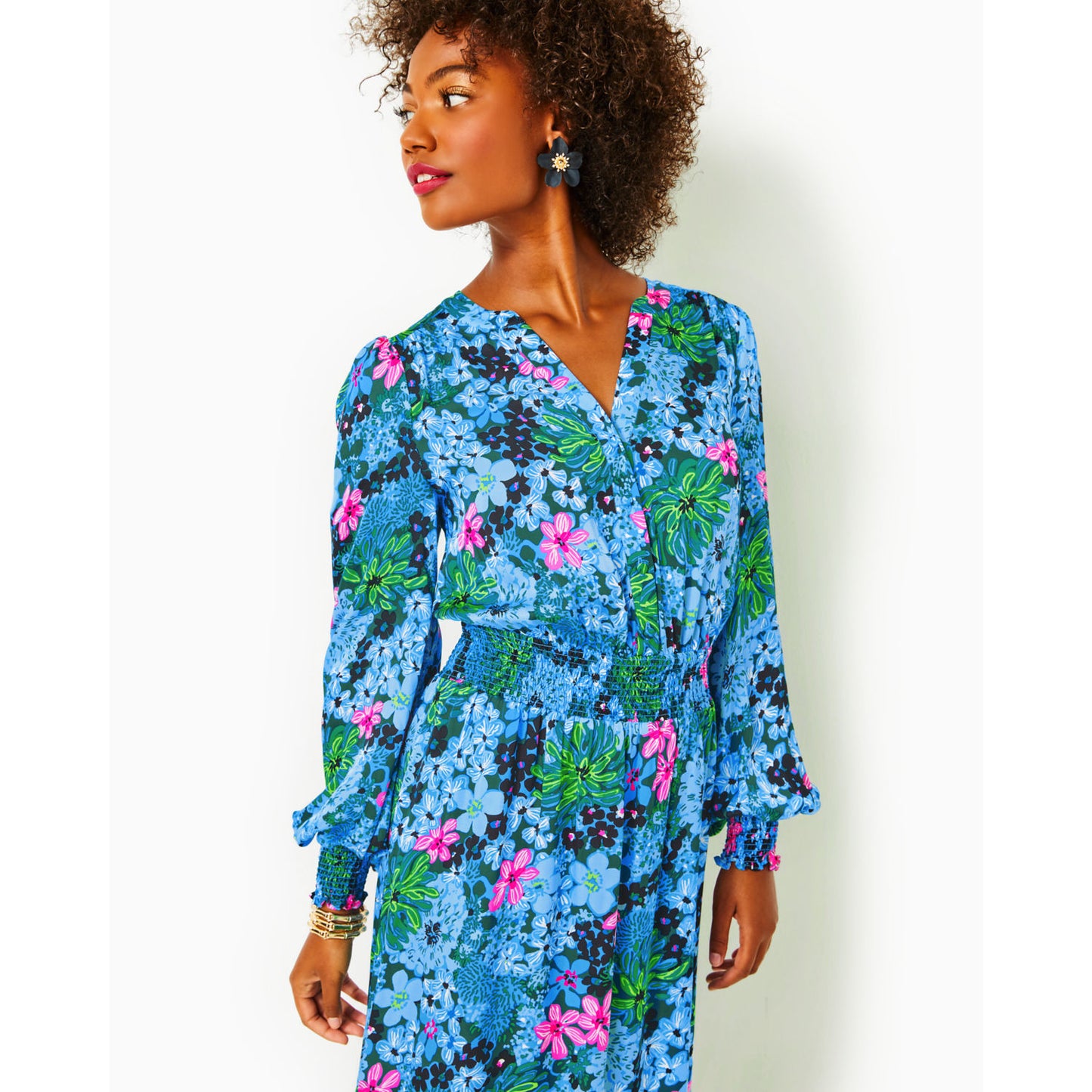 LOUBELLA LONG SLEEVE FLORAL MIDI DRESS