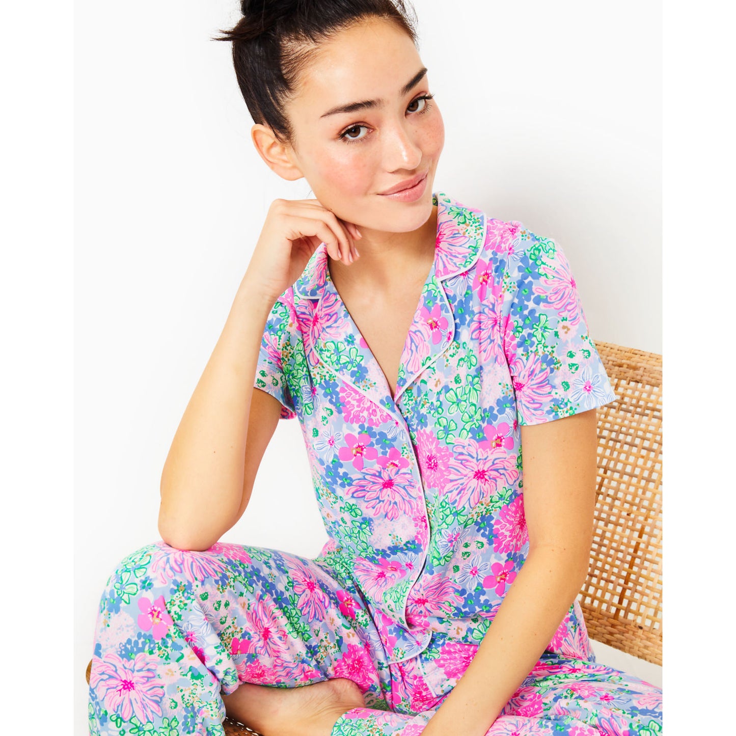 PJ KNIT SS BUTTON-UP TOP