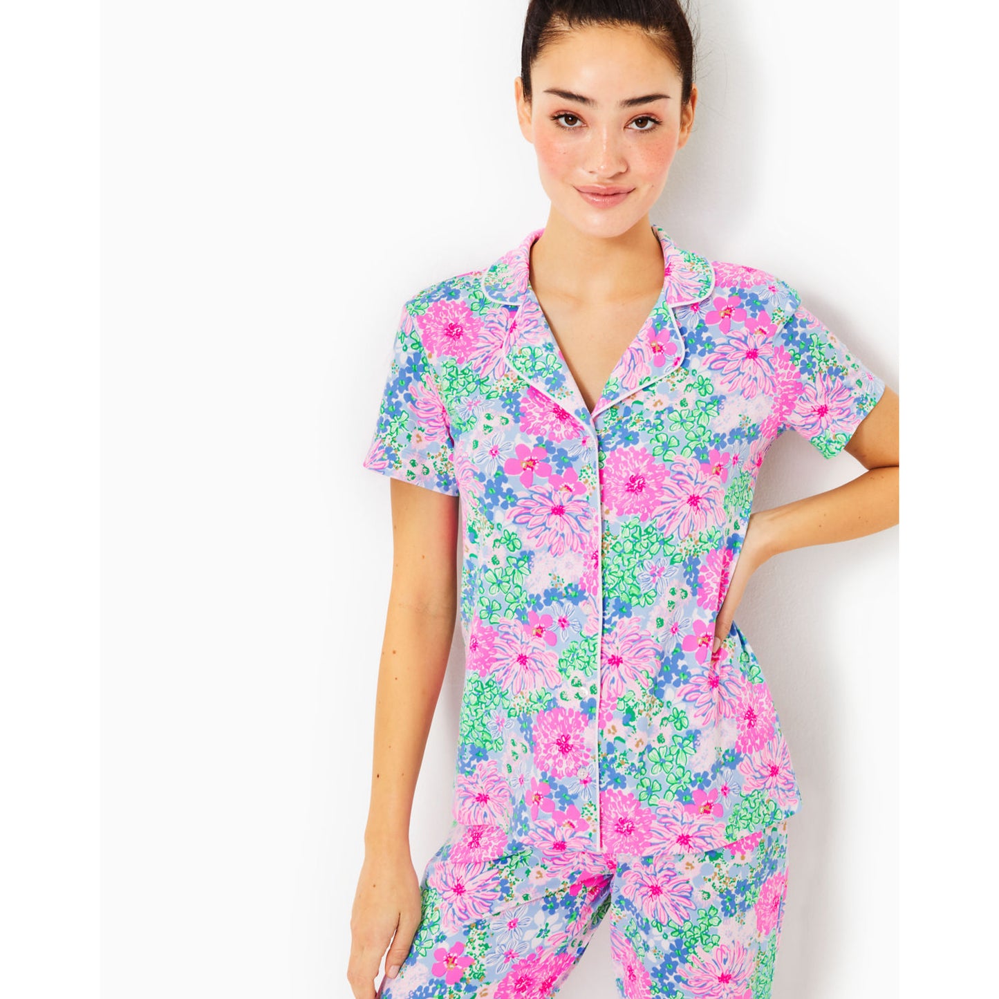 PJ KNIT SS BUTTON-UP TOP