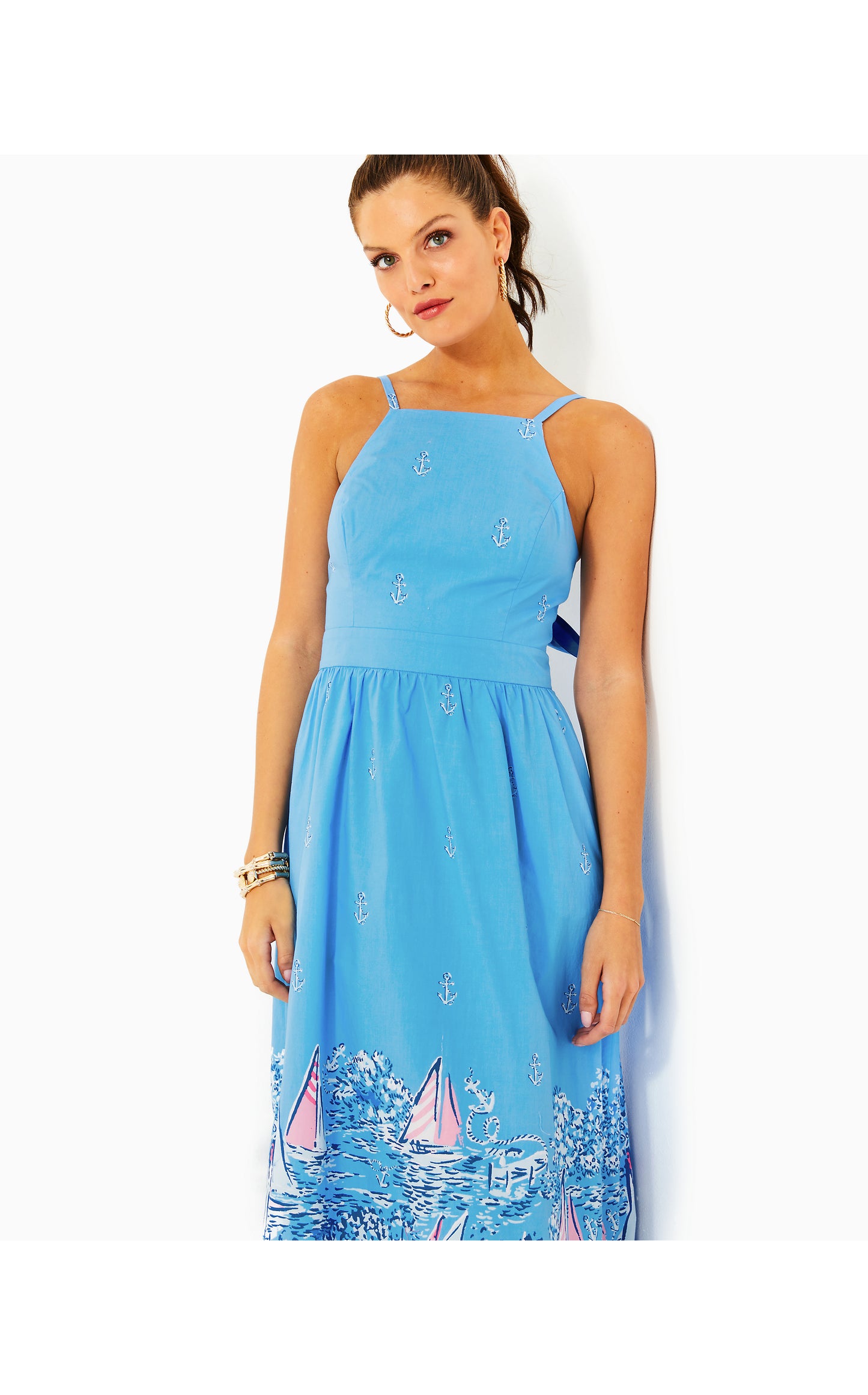 CHARLESE COTTON HALTER MIDI DRESS