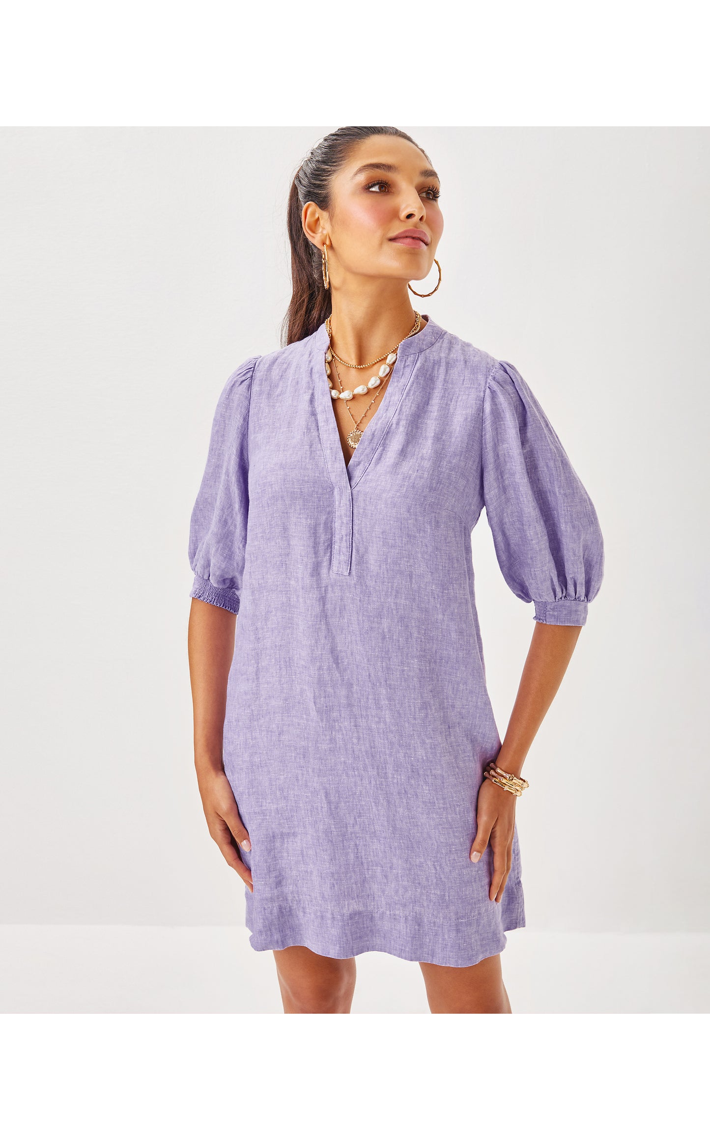 MIALEIGH ELBOW SLEEVE LINEN DRESS