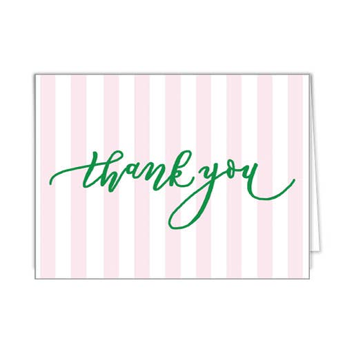 Pink Cabana Stripe Thank You Folded Notecards