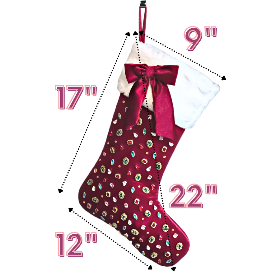 Dark green Bejeweled Velvet Christmas Stocking with Bow