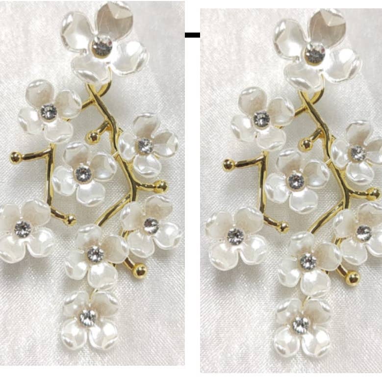 White Pearl Cherry Blossom Earrings