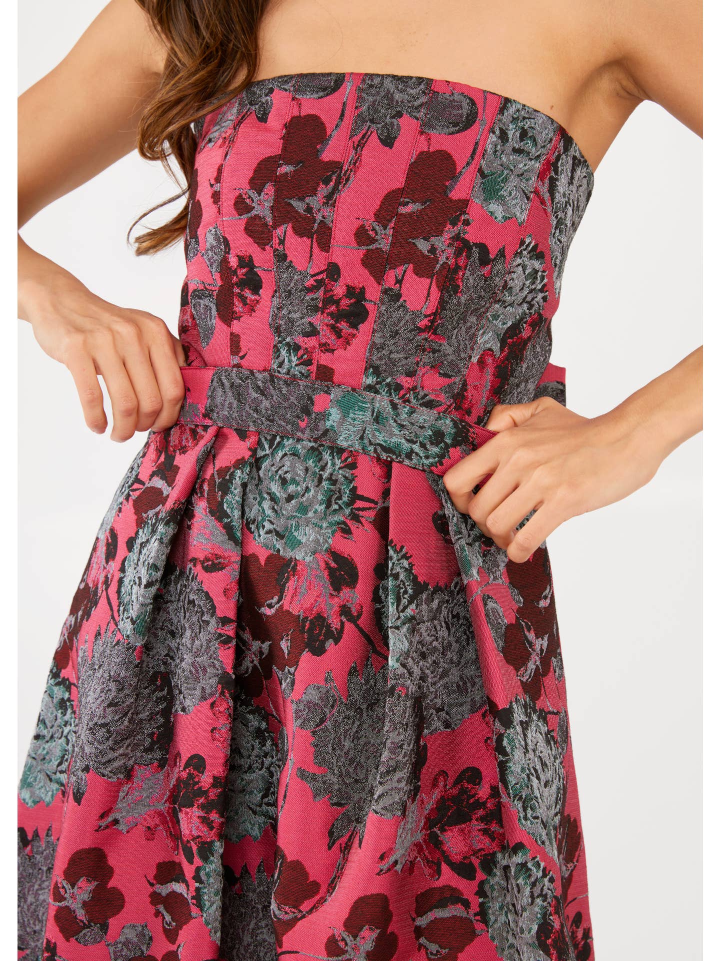 Catherine Dress Hot Pink Vintage Dahlia Jacquard