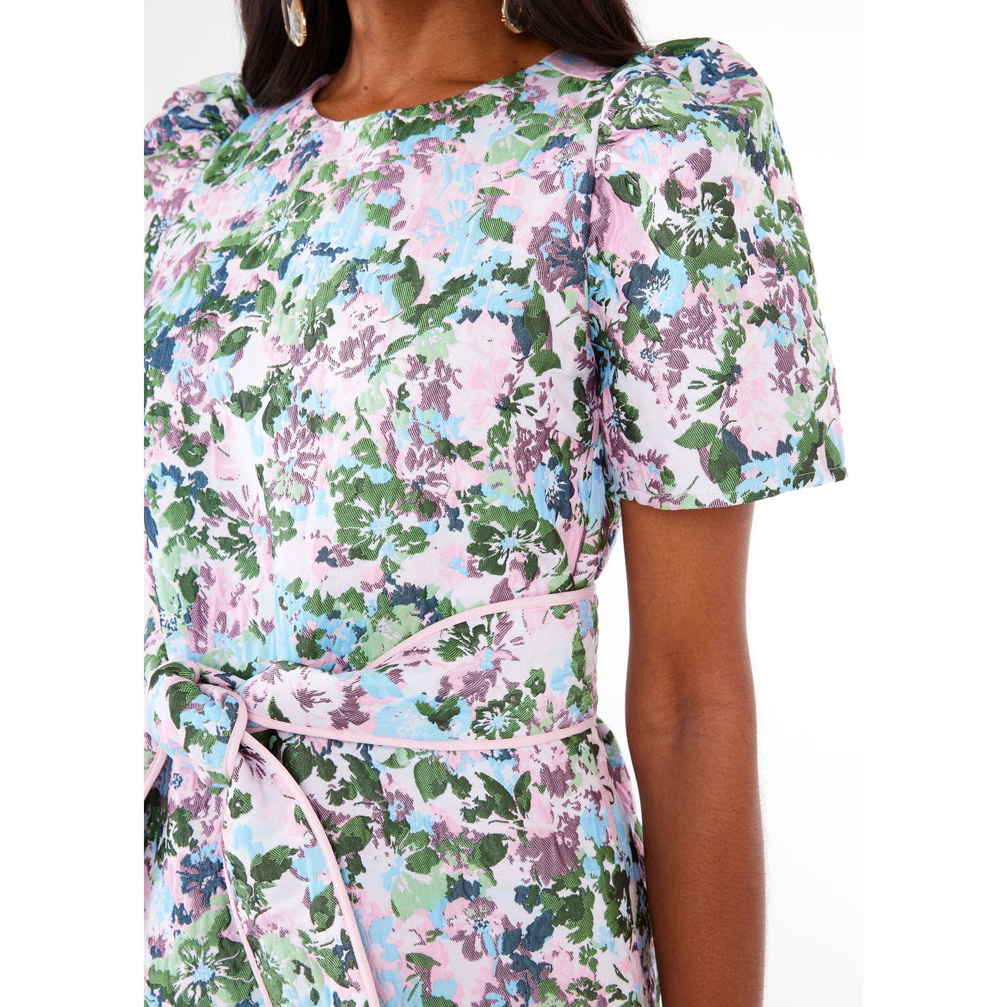 Marty Dress Pink Abstract Floral Jacquard