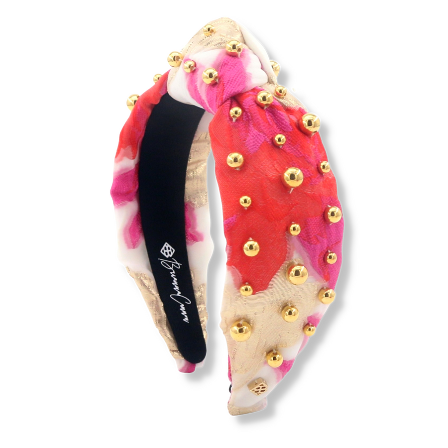 Adult Pink, Red & Ivory Headband with Gold beads