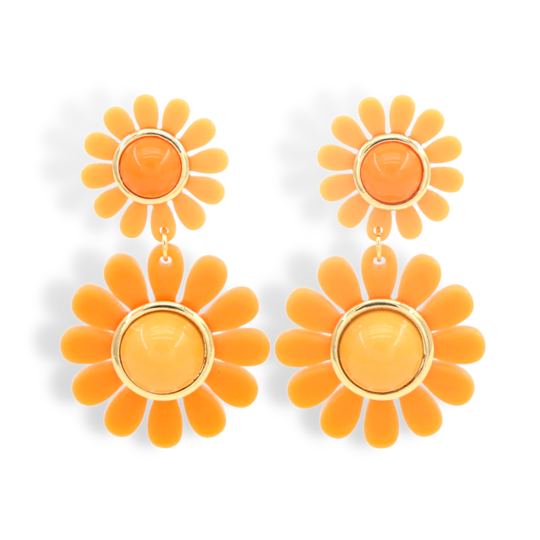 ORANGE MAY FLOWERS DOUBLE DROP EARRING