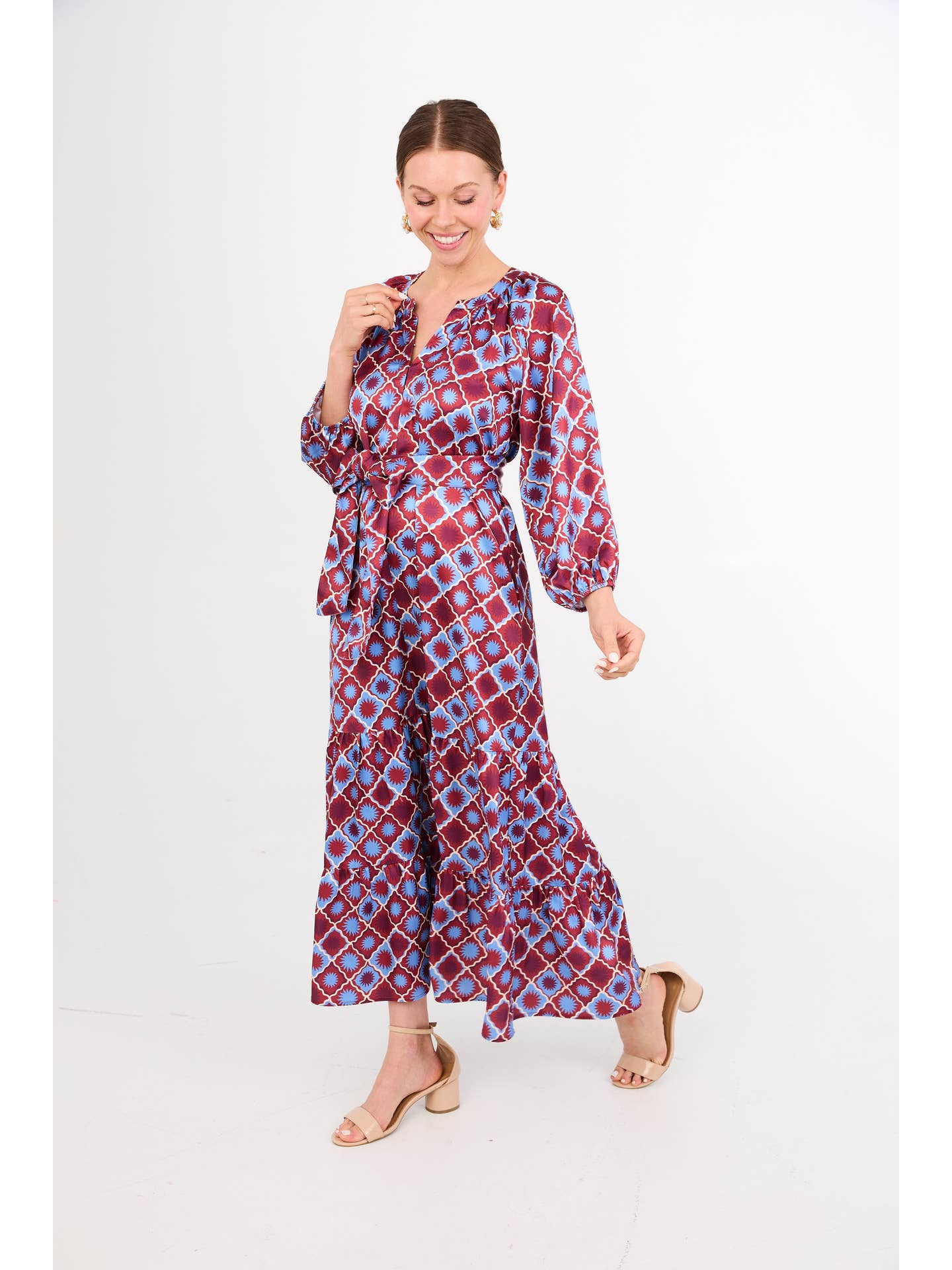 Elise Dress Burgundy Sunburst Satin