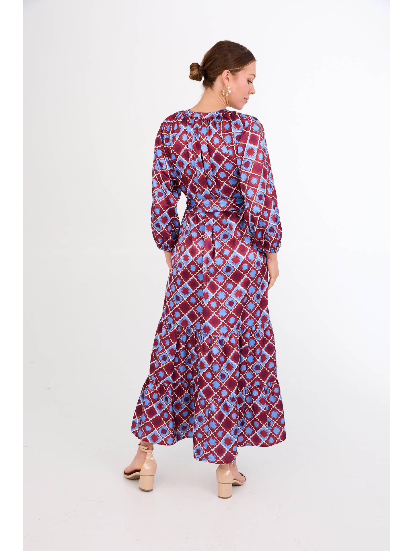 Elise Dress Burgundy Sunburst Satin