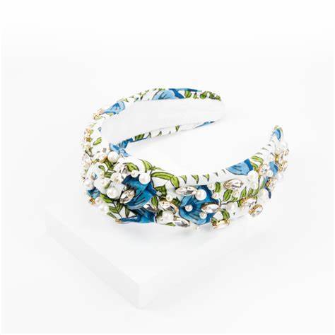 BLOCKPRINT HEADBAND WITH GEMS IN HARBOR SPRINGS FLORAL
