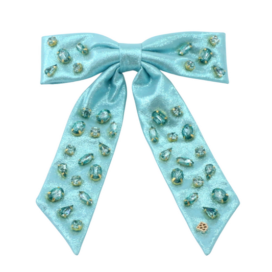 Blue Shimmer Bow Barrette with Crystals