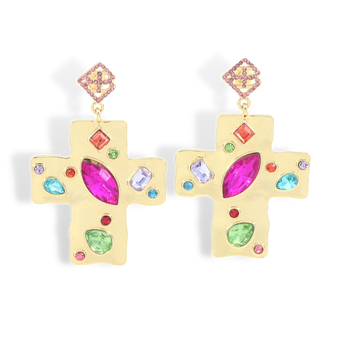 HAMMERED GOLD CROSS EARRING
