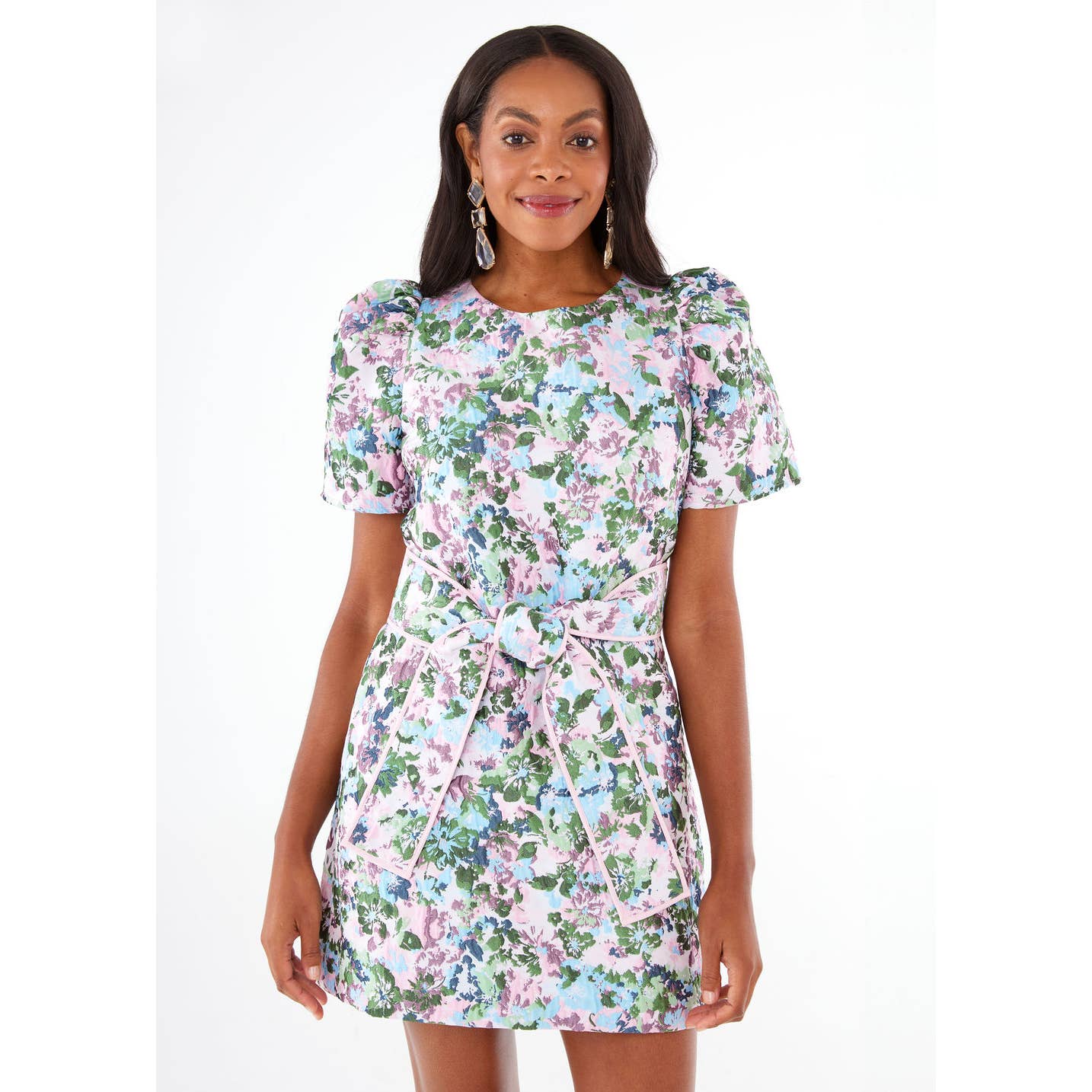 Marty Dress Pink Abstract Floral Jacquard