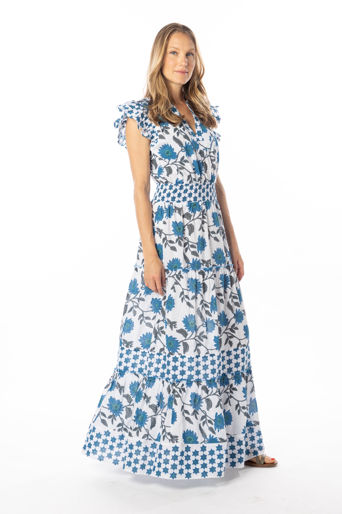 Caro Dress Blue Gerbera