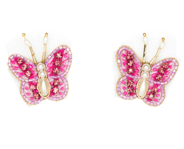 Pink Pearl Butterfly Stud