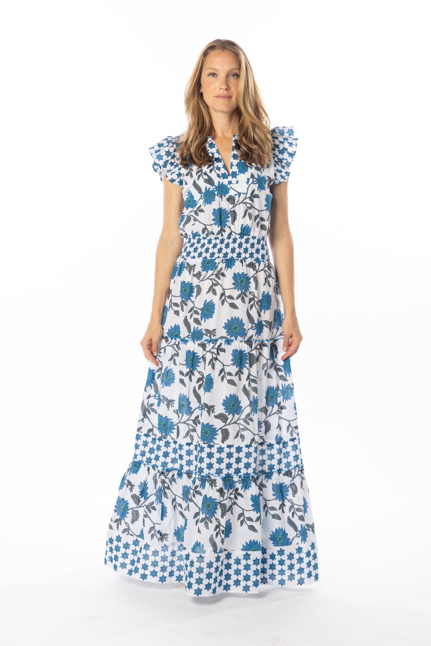 Caro Dress Blue Gerbera