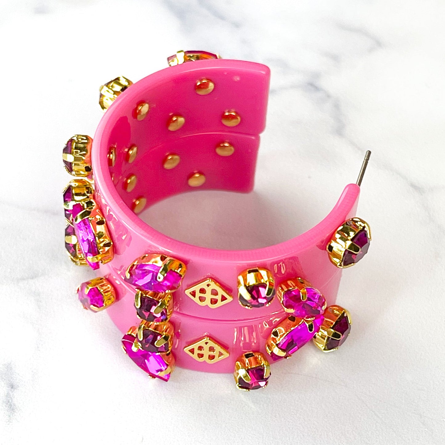 PINK RESIN HOOPS WITH CRYSTALS