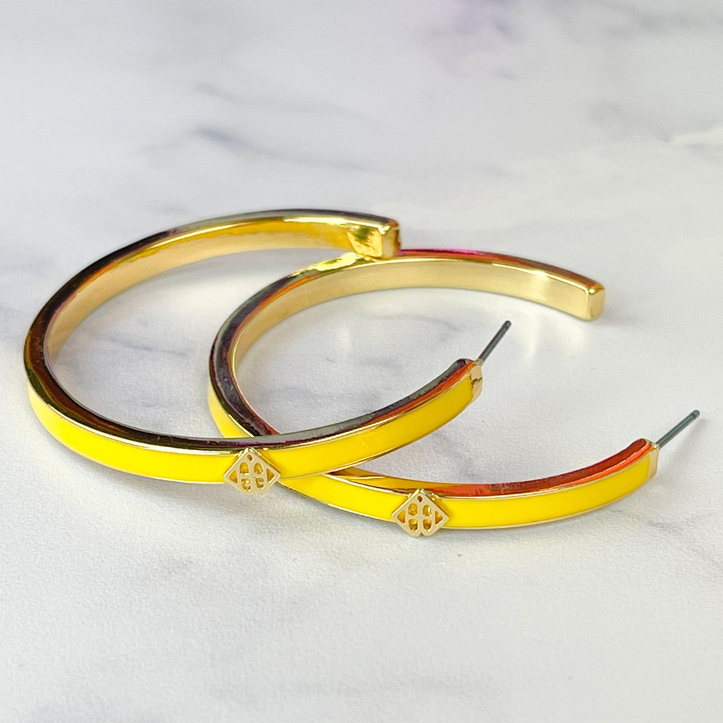 YELLOW ENAMEL LOGO HOOPS