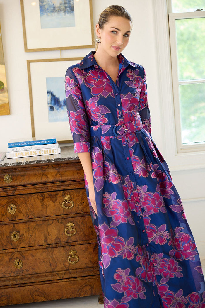 Cecilia Gown Navy Peony Organza