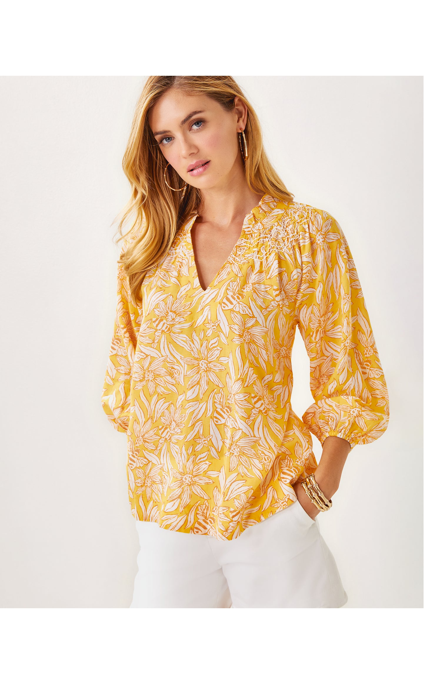LOURDES 3/4 SLEEVE COTTON TOP