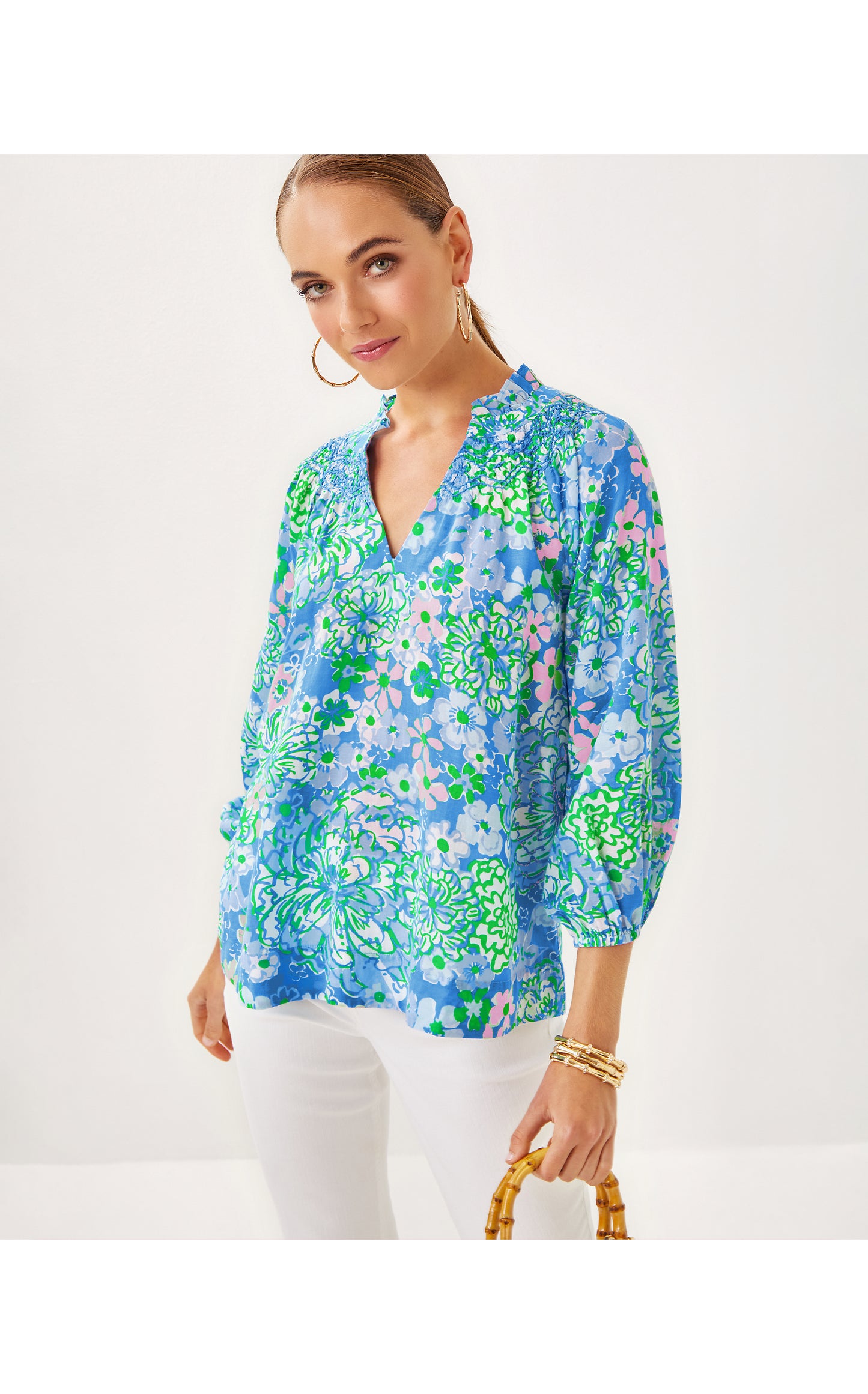 LOURDES 3/4 SLEEVE COTTON TOP