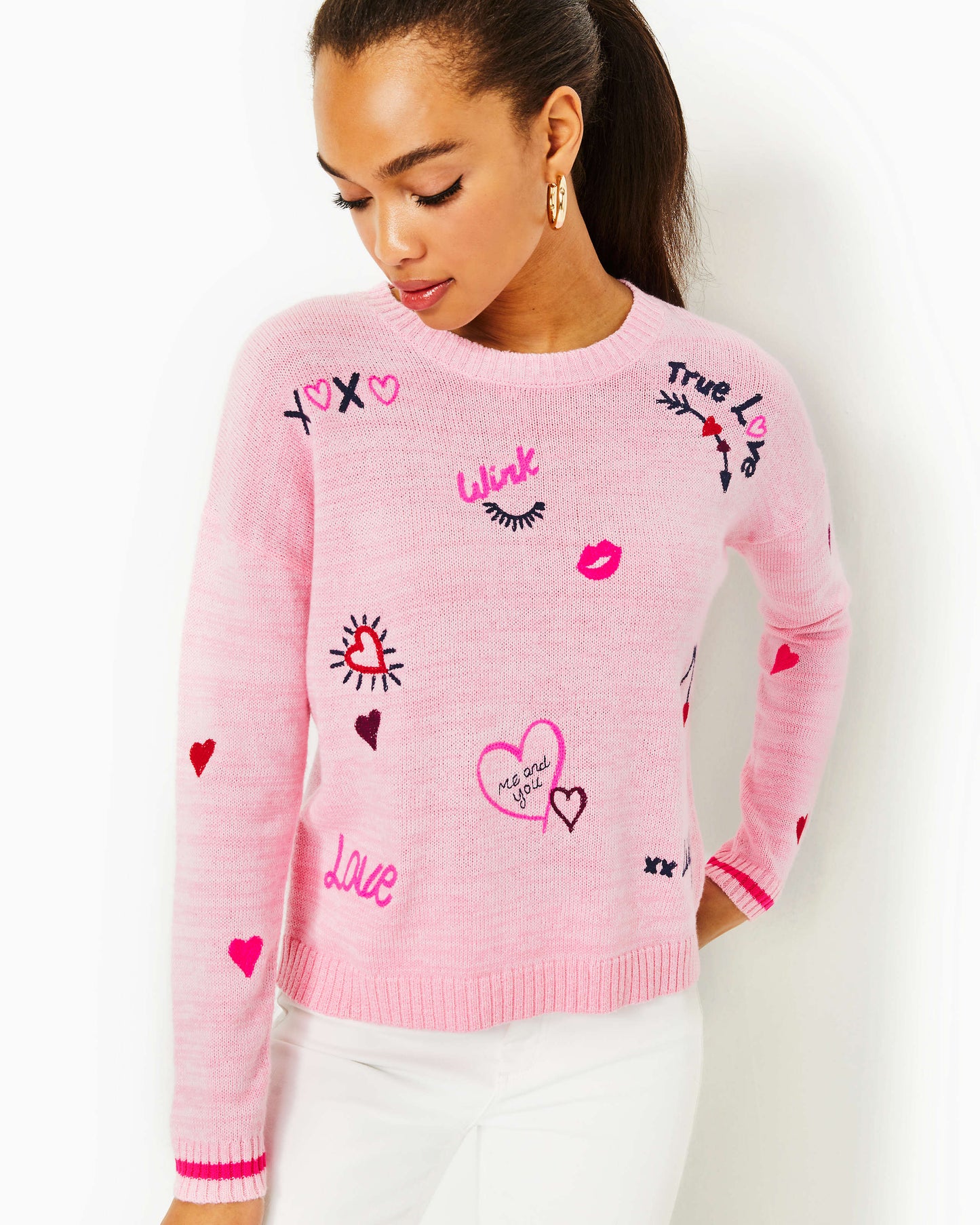 PIPPY SWEATER - HEATHERED PEONY PINK - VALENTINE EMBROIDERY