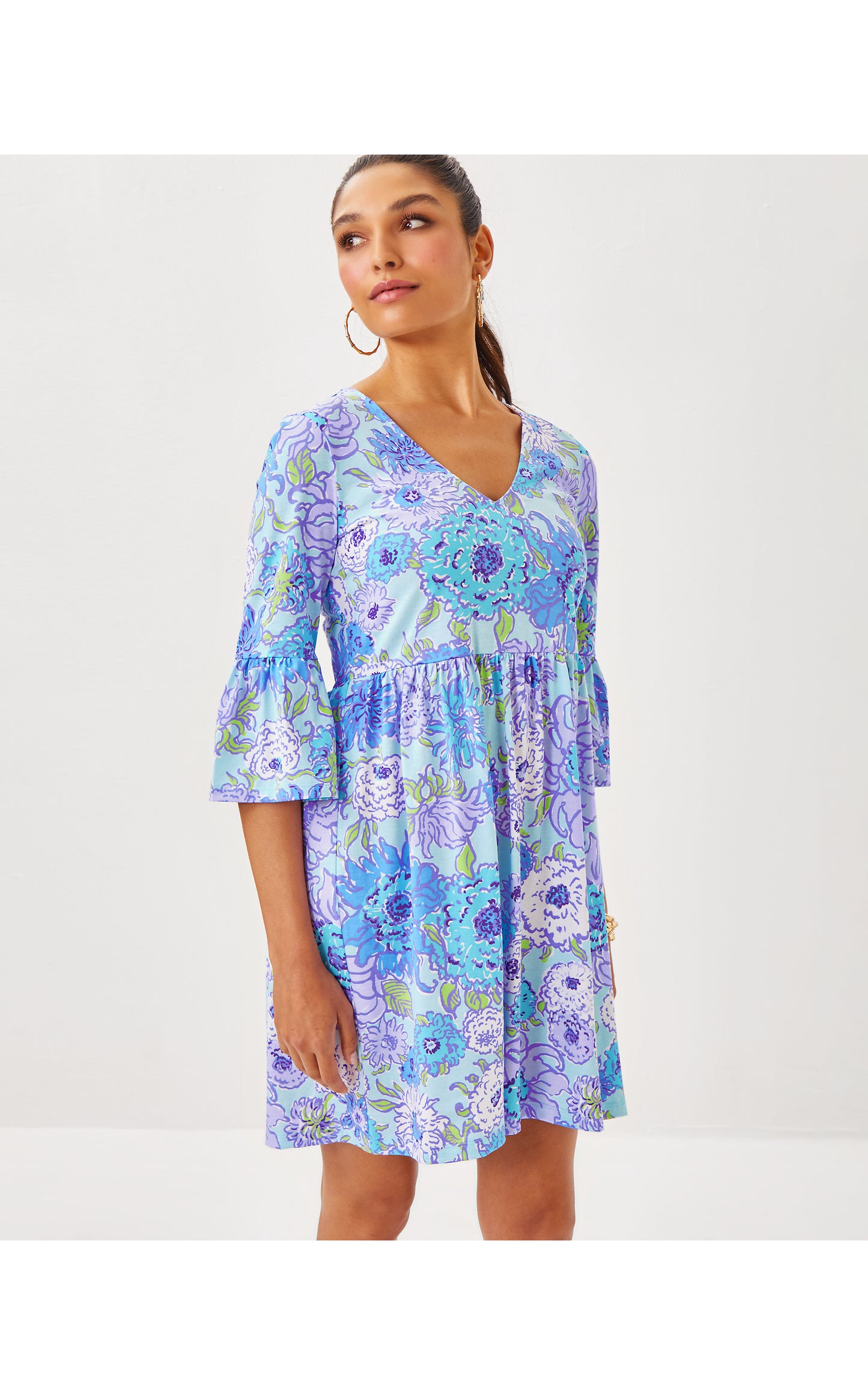 JANNIE V-NECK 3/4 SLEEVE DRESS