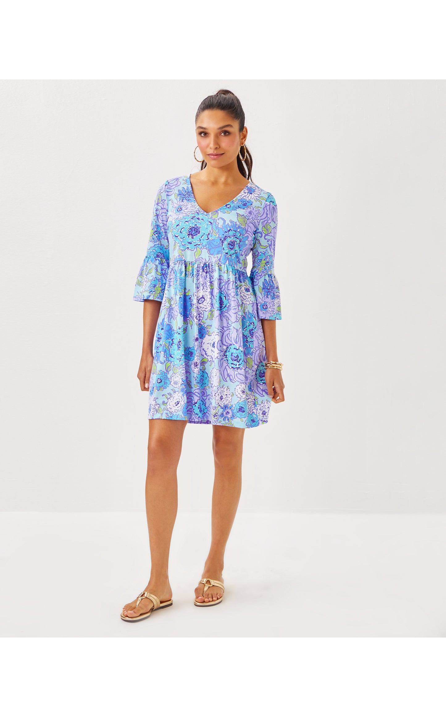 JANNIE V-NECK 3/4 SLEEVE DRESS