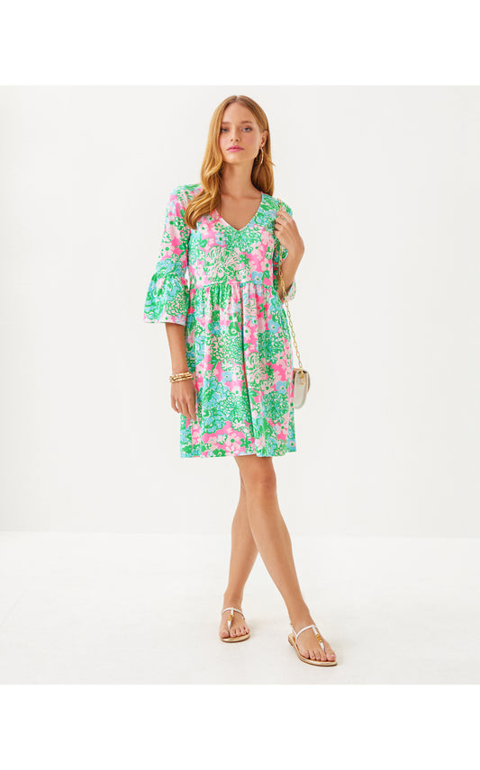 JANNIE V-NECK 3/4 SLEEVE DRESS