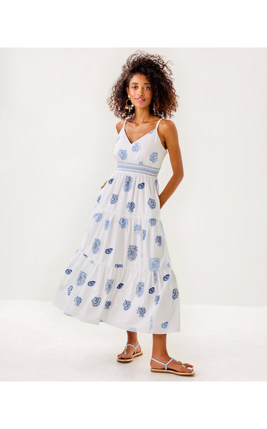 ZANNA EMBROIDERED COTTON MIDI DRESS