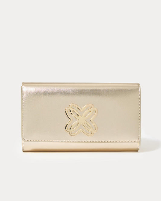 BRIT LEATHER LOGO CLUTCH - GOLD METALLIC