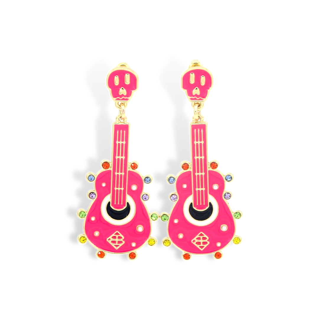 Pink Guitar Earrings with Crystals