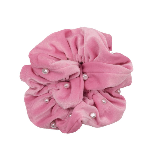 Velvet Layered Ruffle Scrunchie Conch Shell Pink