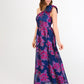 Caroline Gown Fuchsia Navy Peony Organza