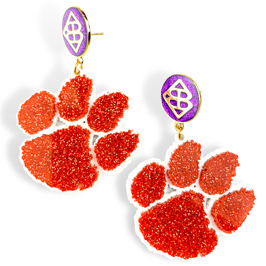Orange Glitter and White Tigers Earrings