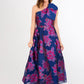 Caroline Gown Fuchsia Navy Peony Organza