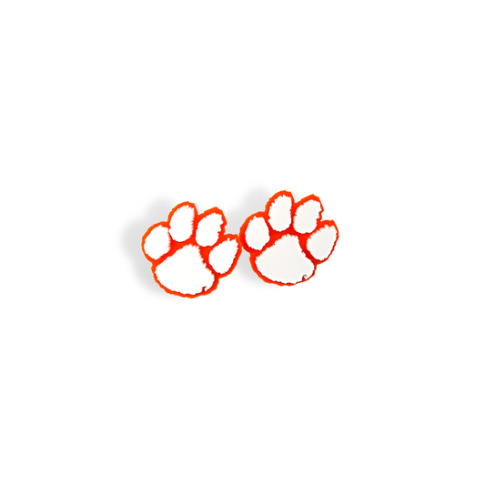 White Clemson Paw Studs