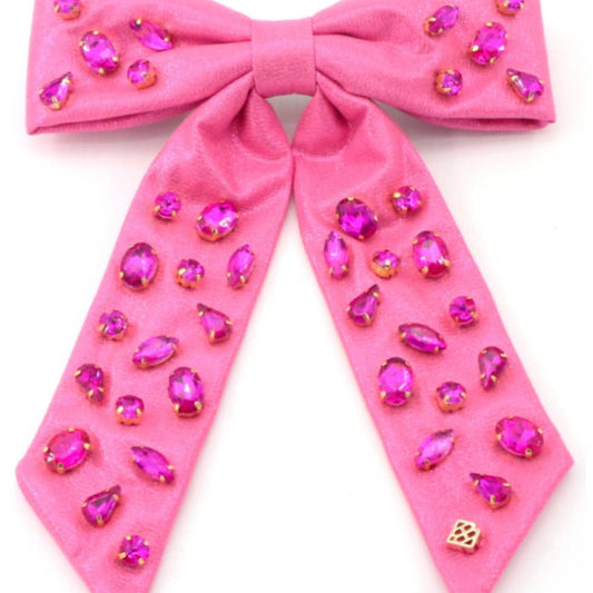 Pink Shimmer Bow Barrette w/ Crystals